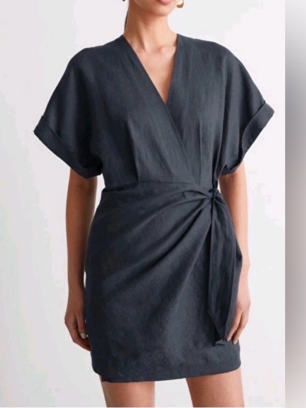 Stockholm Atelier & Other Stories Black Linen Wrap Mini Dress Minimalist Sz 4